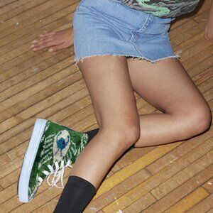 NWT Elysian silk velvet peacock fuzzy Ankara high top sneakers